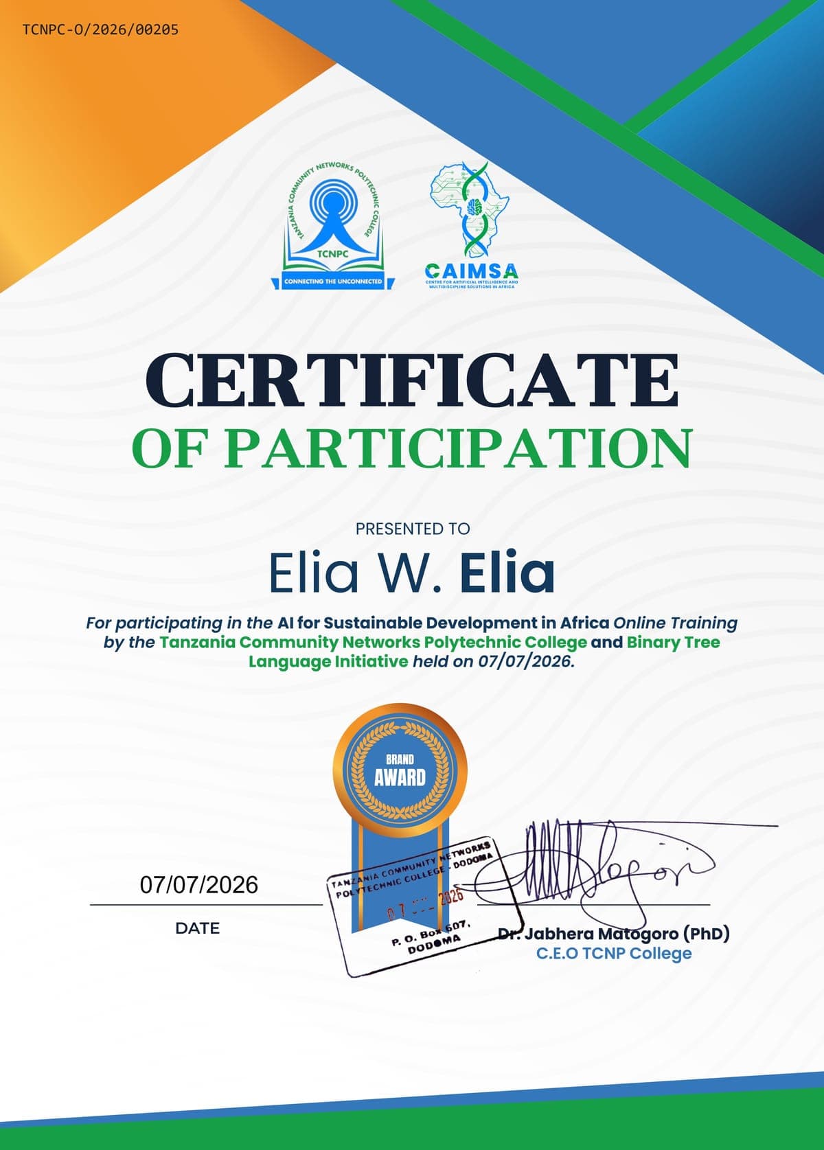AI for Sustainable Development in Africa credential