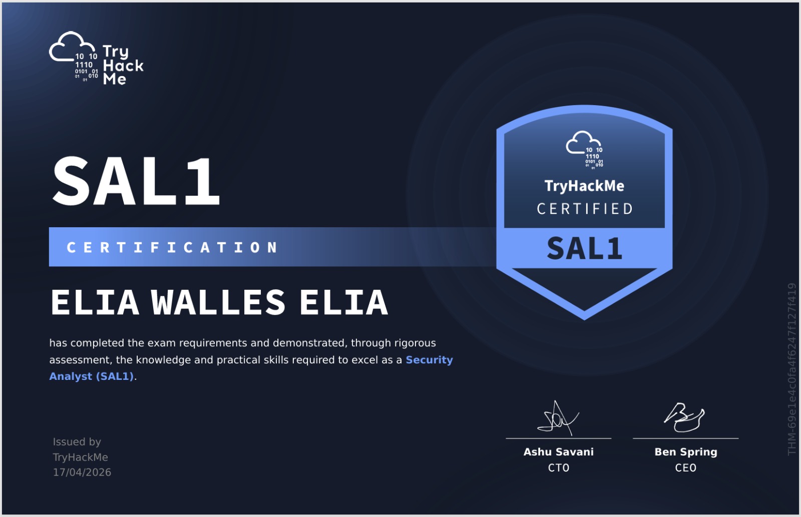 Security Analyst Level 1 (SAL1) credential